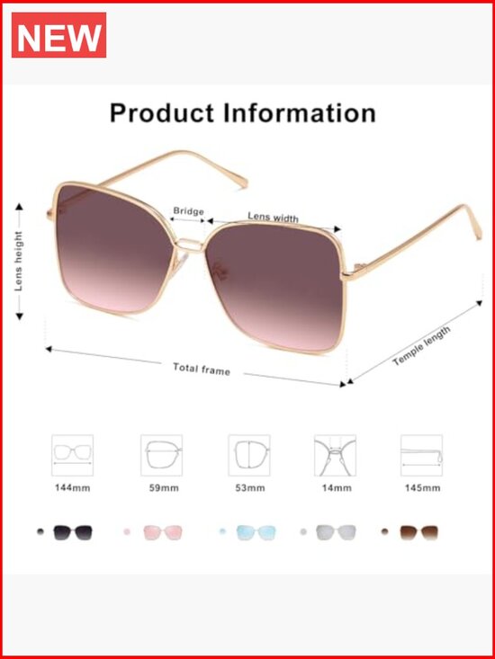 Trendy Square Oversized Sunglasses UV400 Metal Frame Large Shades main image 4